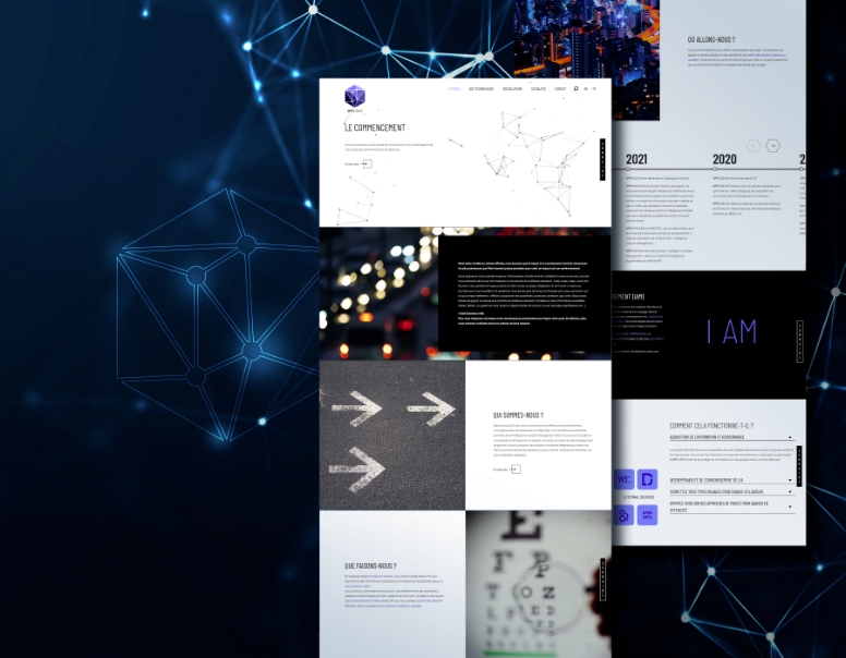 Présentation des interfaces web du site Oppscience dans un univers digital IA
