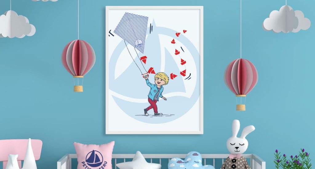 Mise en situation déco de l’univers graphique Petit Bateau, illustrant la communication retail douce et inspirée