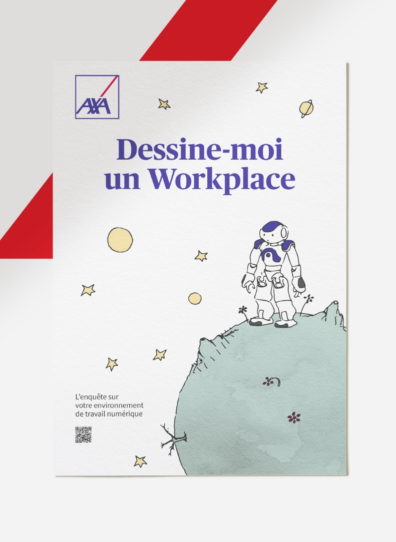 Affiche illustrée conçue pour AXA dans le cadre de la transition numérique et des nouvelles organisations de travail