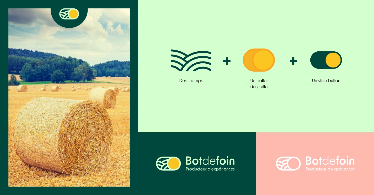 Éléments graphiques de la marque Botdefoin, mêlant agriculture, numérique et storytelling territorial