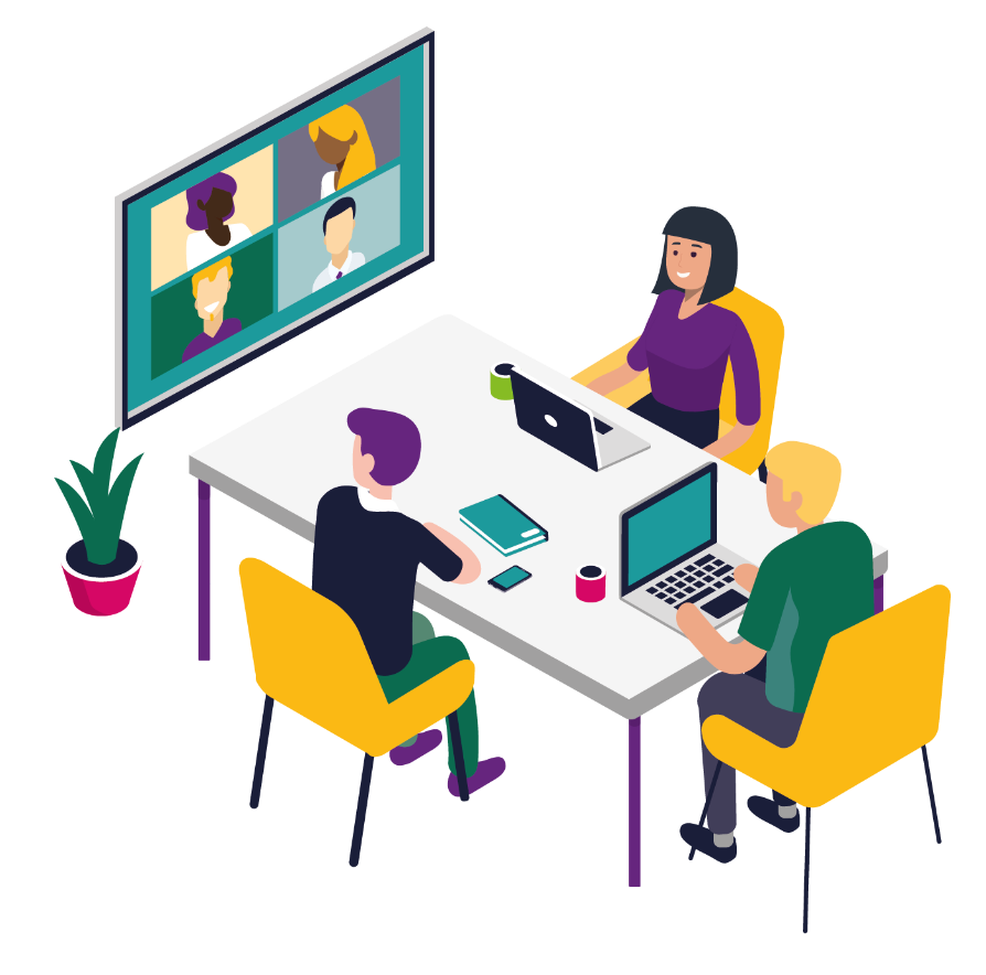 Illustration d’un temps de travail en équipe, visuel MoWE pour communication interne Crédit Agricole
