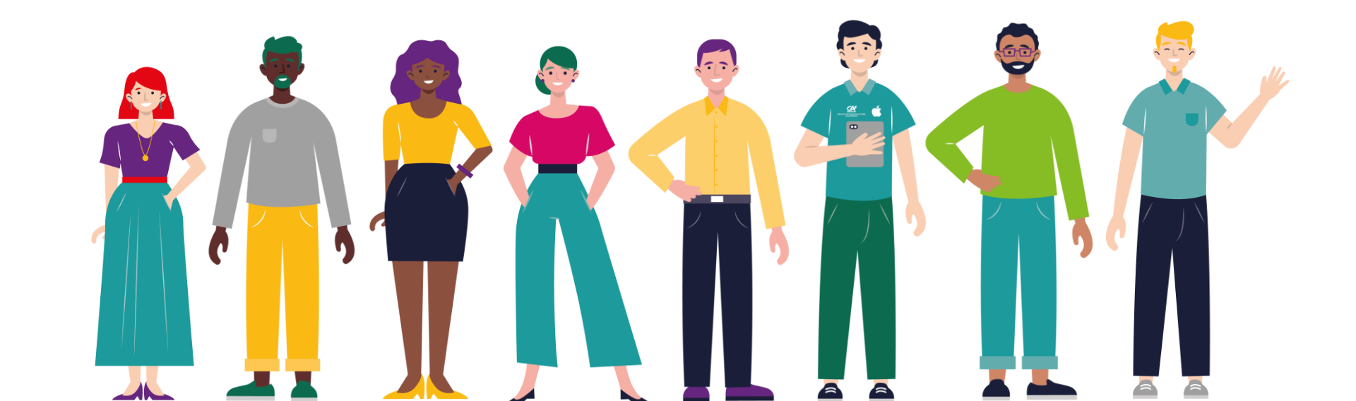 Personnages illustrés représentant les collaborateurs du Crédit Agricole dans le programme MoWE