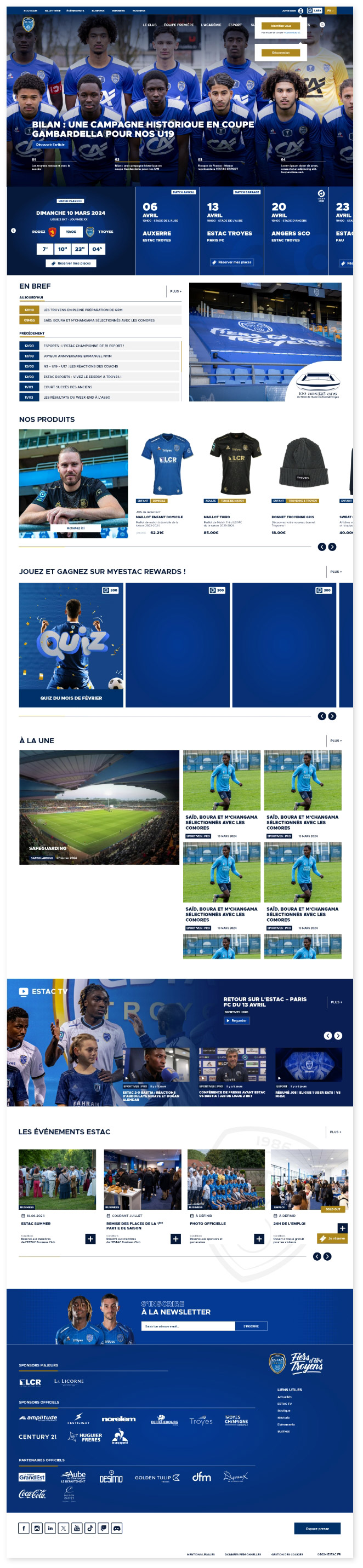page d'accueil du site du club de football professionnel ESTAC sur le site officiel