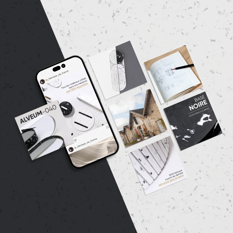 Supports marketing de La Fabrique de France, alignés sur une identité visuelle e-commerce cohérente et engagée