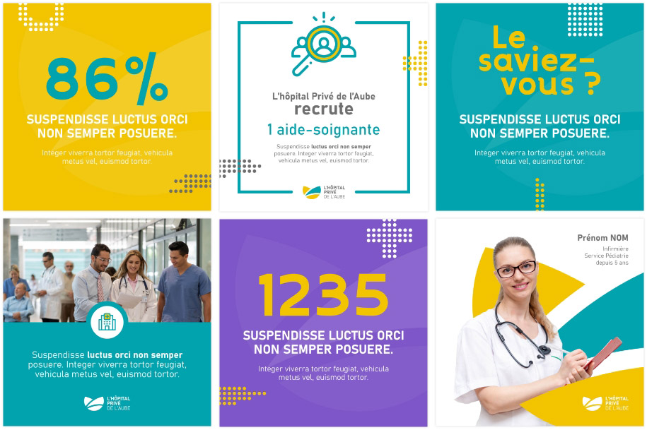 publications réseaux sociaux créées pour l’hôpital privé de l’Aube, valorisant ses actions et son attractivité locale