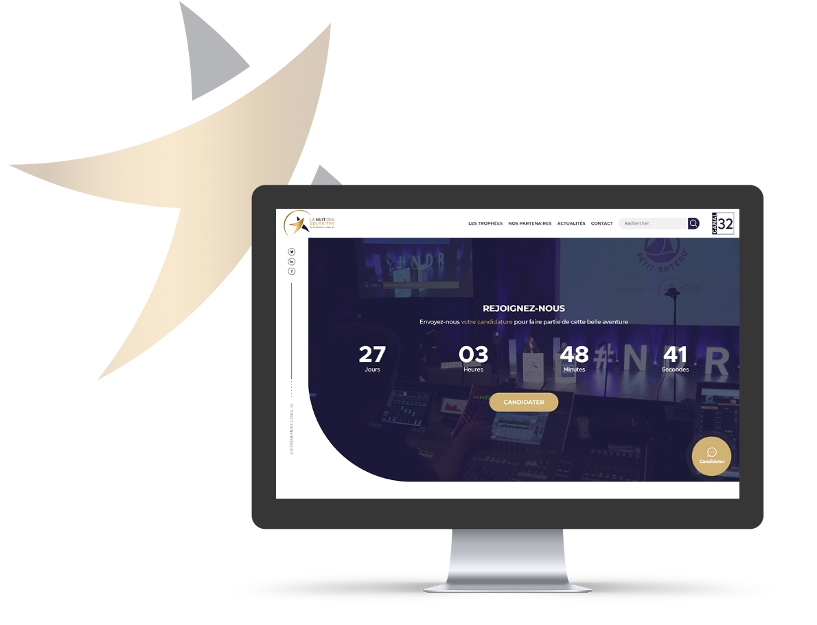 Mock-up de la page d'accueil du site internet de la Nuit des Réussites avec le compteur de temps avant l'évènement