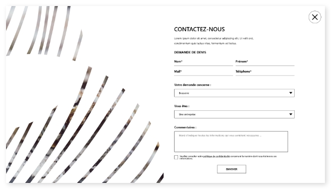 Capture d’écran du formulaire de contact sur le site Maison Branche, avec champs de demande de devis