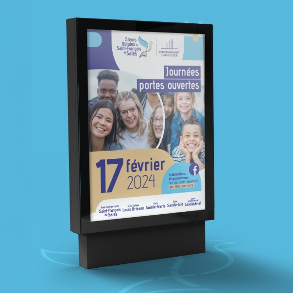 Affiche des Journées Portes Ouvertes des Soeurs Oblates de Saint-François de Sales, communication signalétique 2024