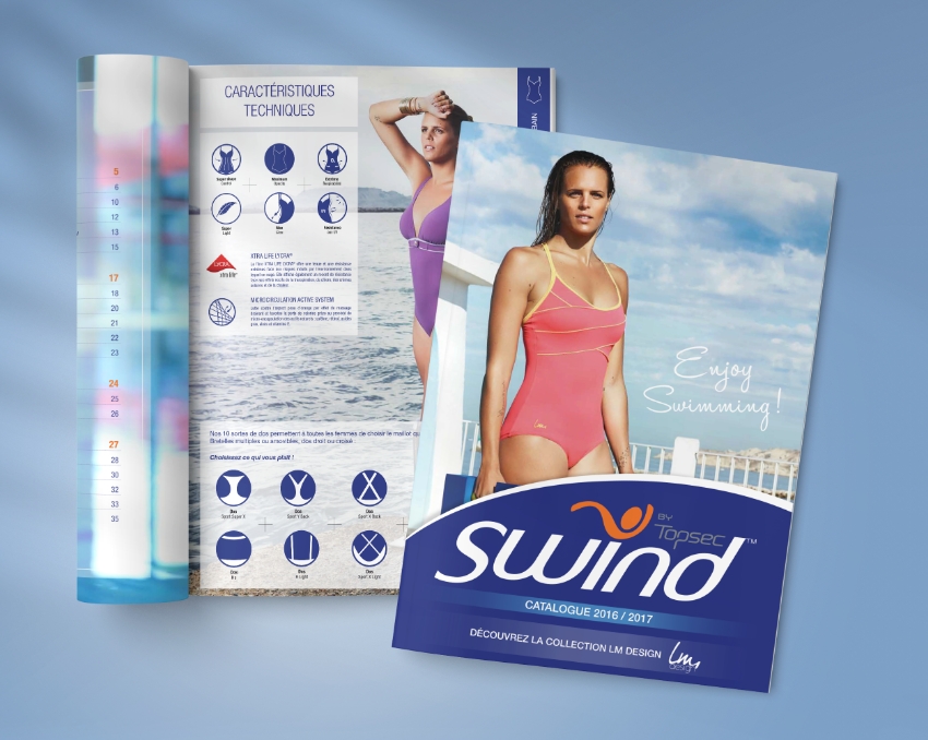Catalogue Swind conçu en partenariat avec Laure Manaudou pour booster la communication retail sport en piscine