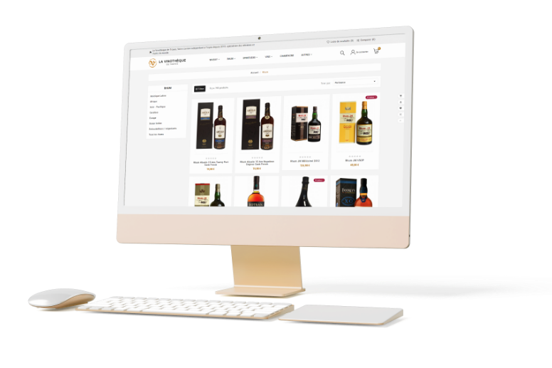 Homepage et catégories du site e-commerce vins spiritueux La Vinothèque avec contenu visuel immersif