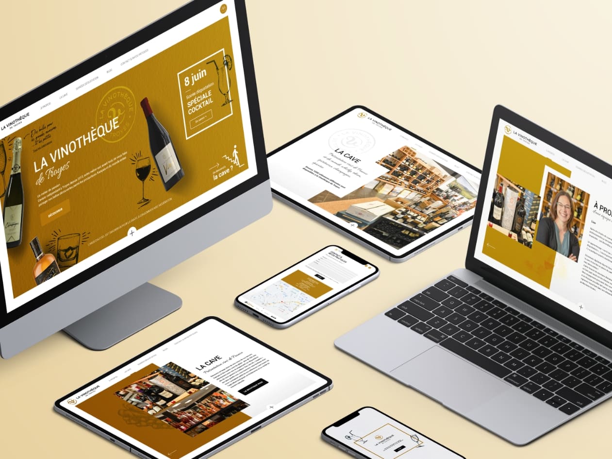 Site e-commerce La Vinothèque présenté en responsive sur desktop, tablette et mobile