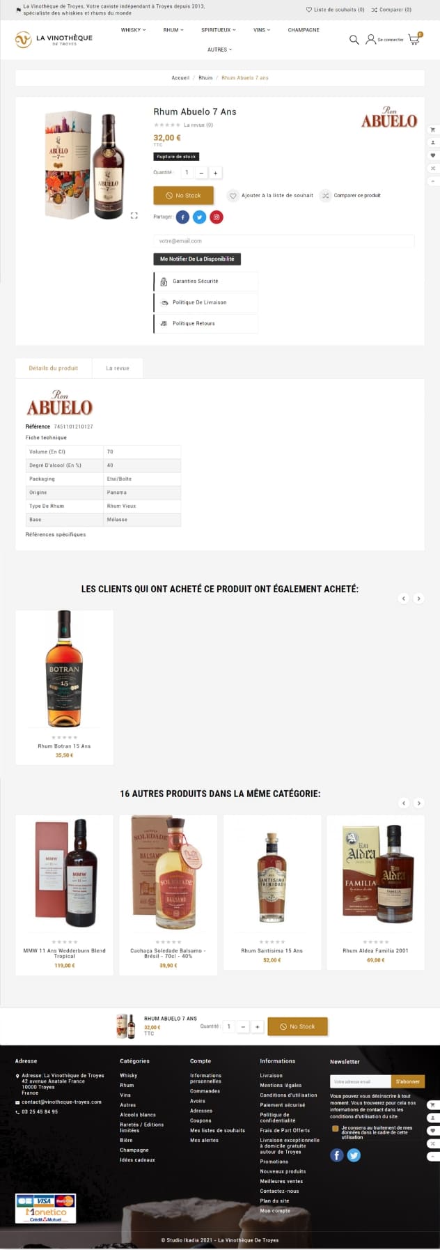 Fiches produit du site La Vinothèque, refonte e-commerce orientée conversion et univers œnologique