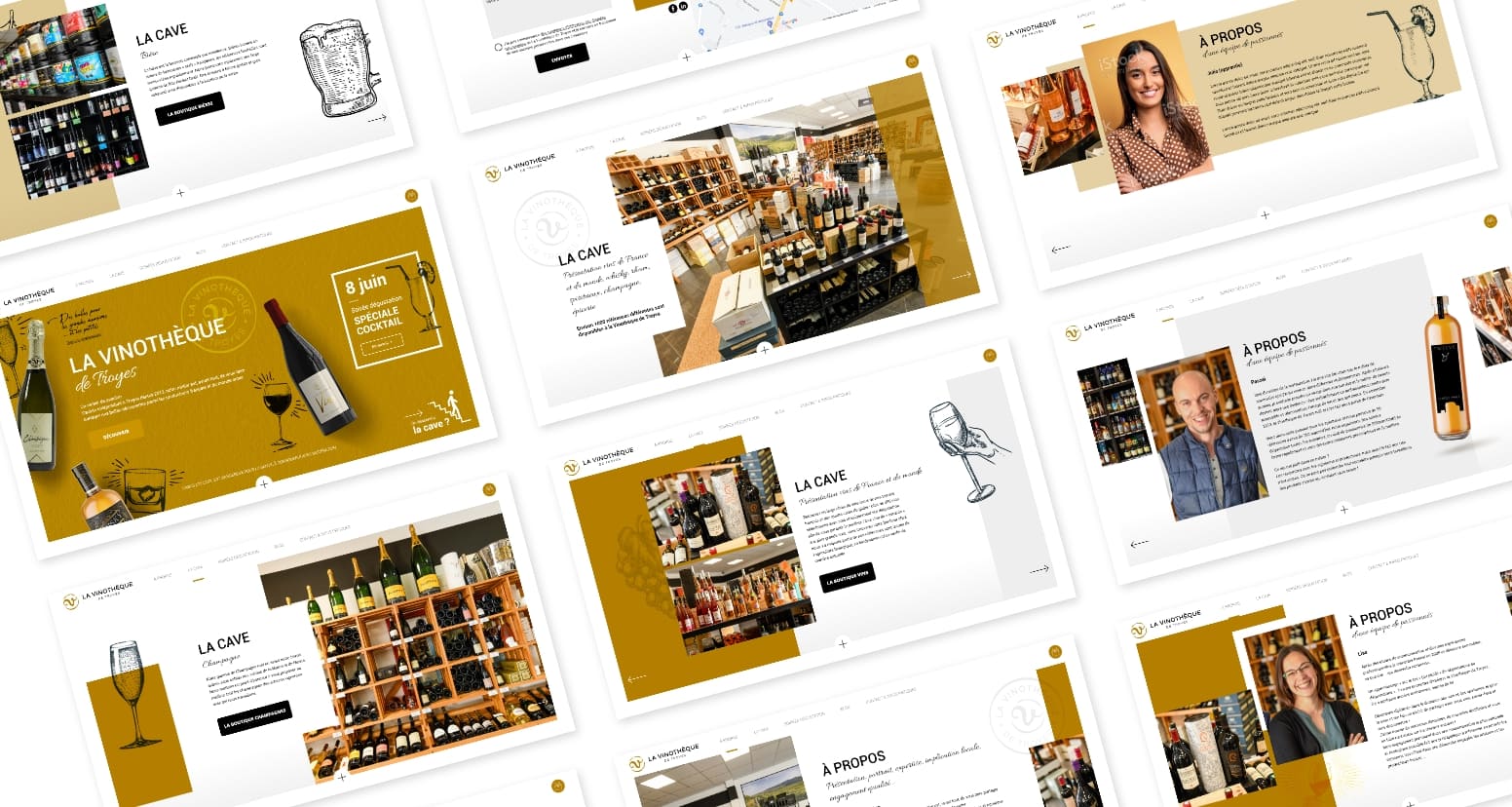 Pages du site e-commerce vins spiritueux La Vinothèque, interface claire et navigation fluide