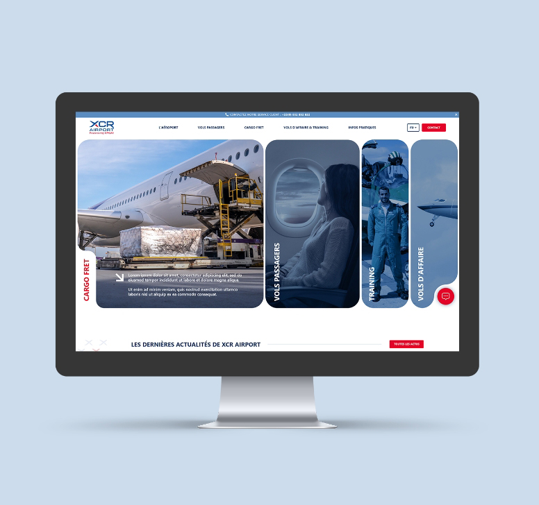 Site web multilingue de XCR Airport conçu pour une navigation fluide et ciblée par audience