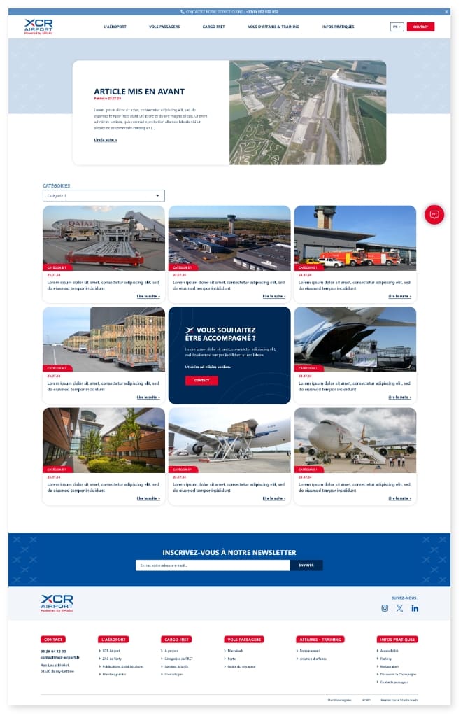 Capture d’écran de la page des actualités de l’aéroport XCR Airport à Vatry.
