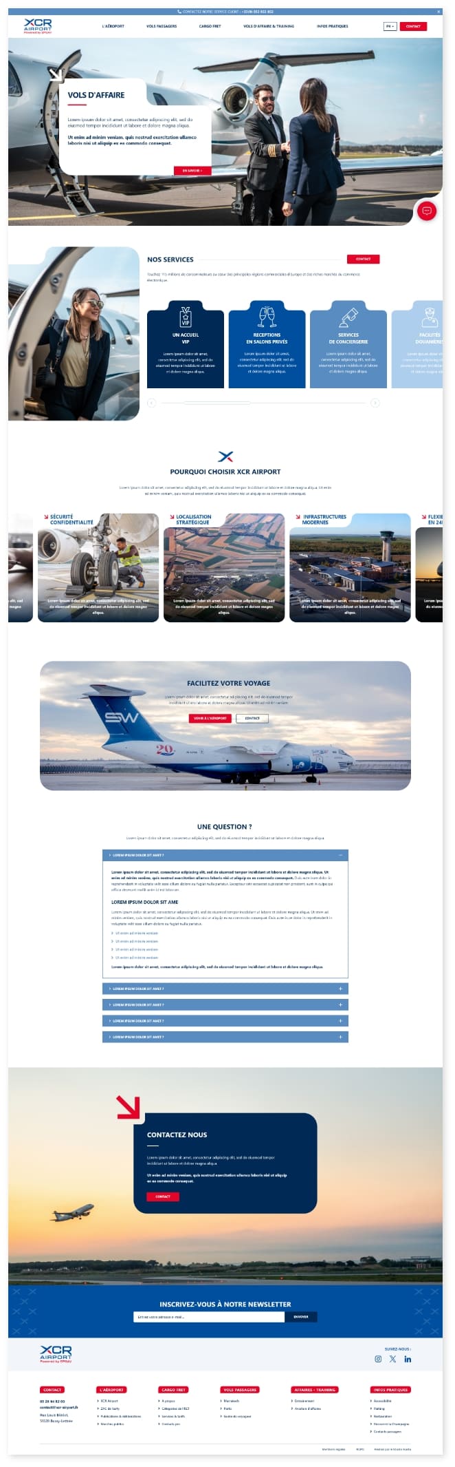 Capture d’écran de la page vols d'affaires du site XCR Airport
