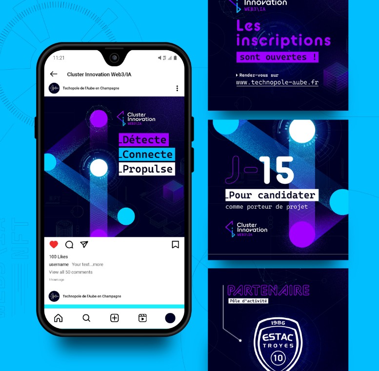 Visuels digitaux et réseaux conçu pour les actions des Clusters Innovation