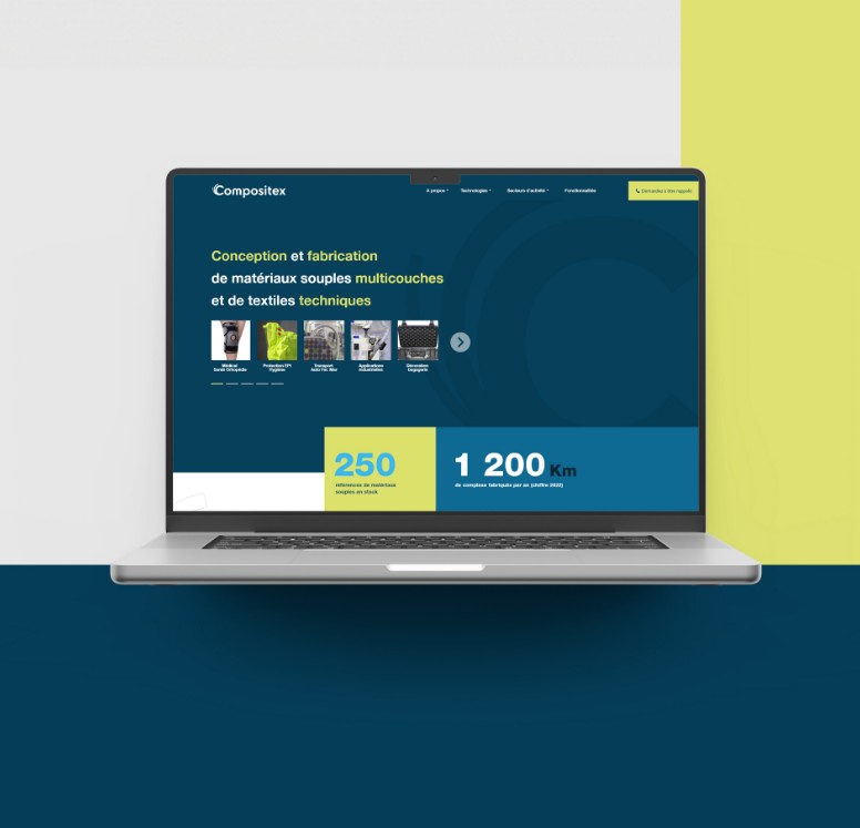 Création du site internet de Compositex, support numérique institutionnel complet et identitaire 