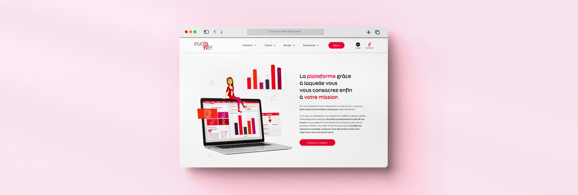 Dashboard CRM Eudonet présenté via une interface UI repensée pour la clarté des données