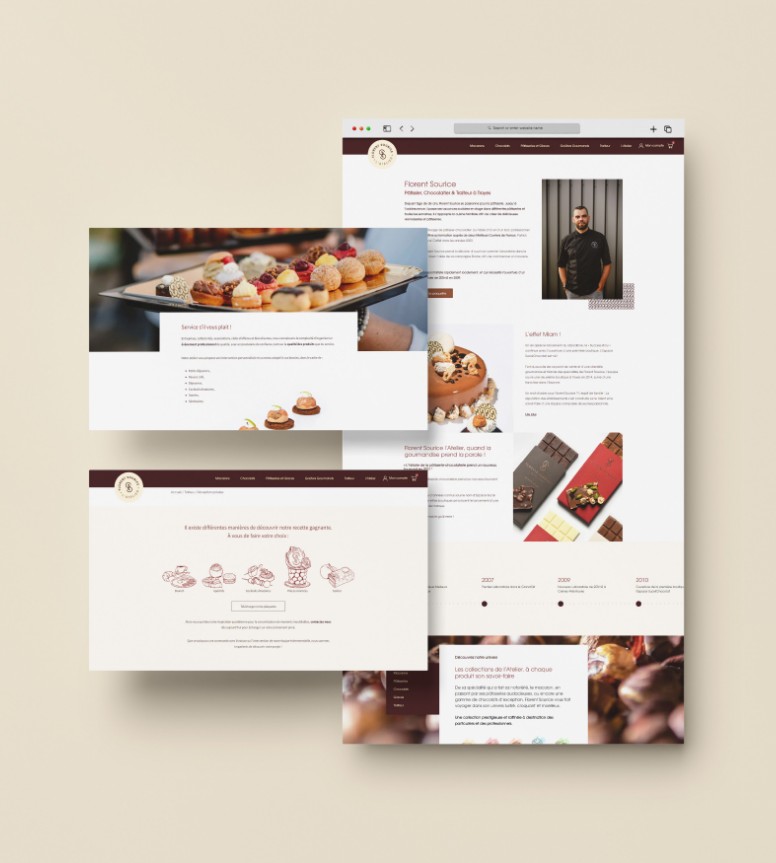 Webdesign et illustration du site de Florent Sourice, artisan chocolatier-pâtissier à Troyes.