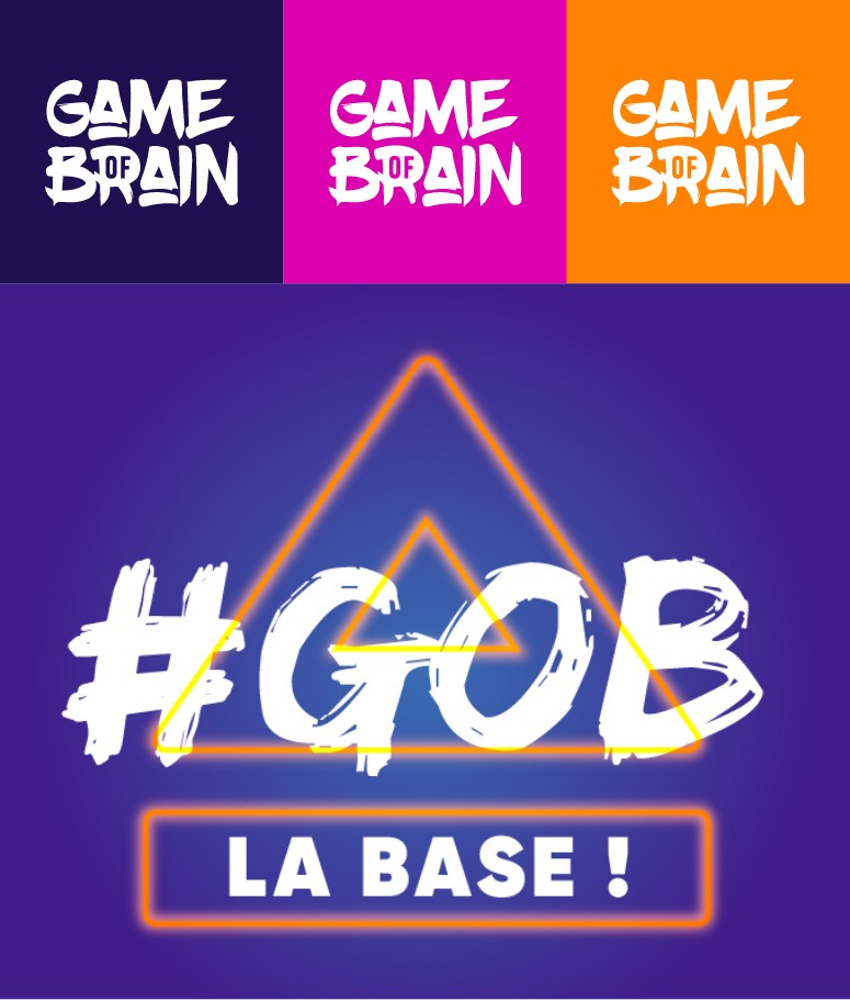 Identité visuelle de Game of Brain : logos colorés conçus pour un événement digital jeune et dynamique.