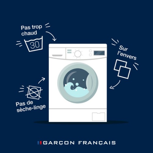 Publication illustrée d'une machine à laver avec conseils pour Garçon Français 