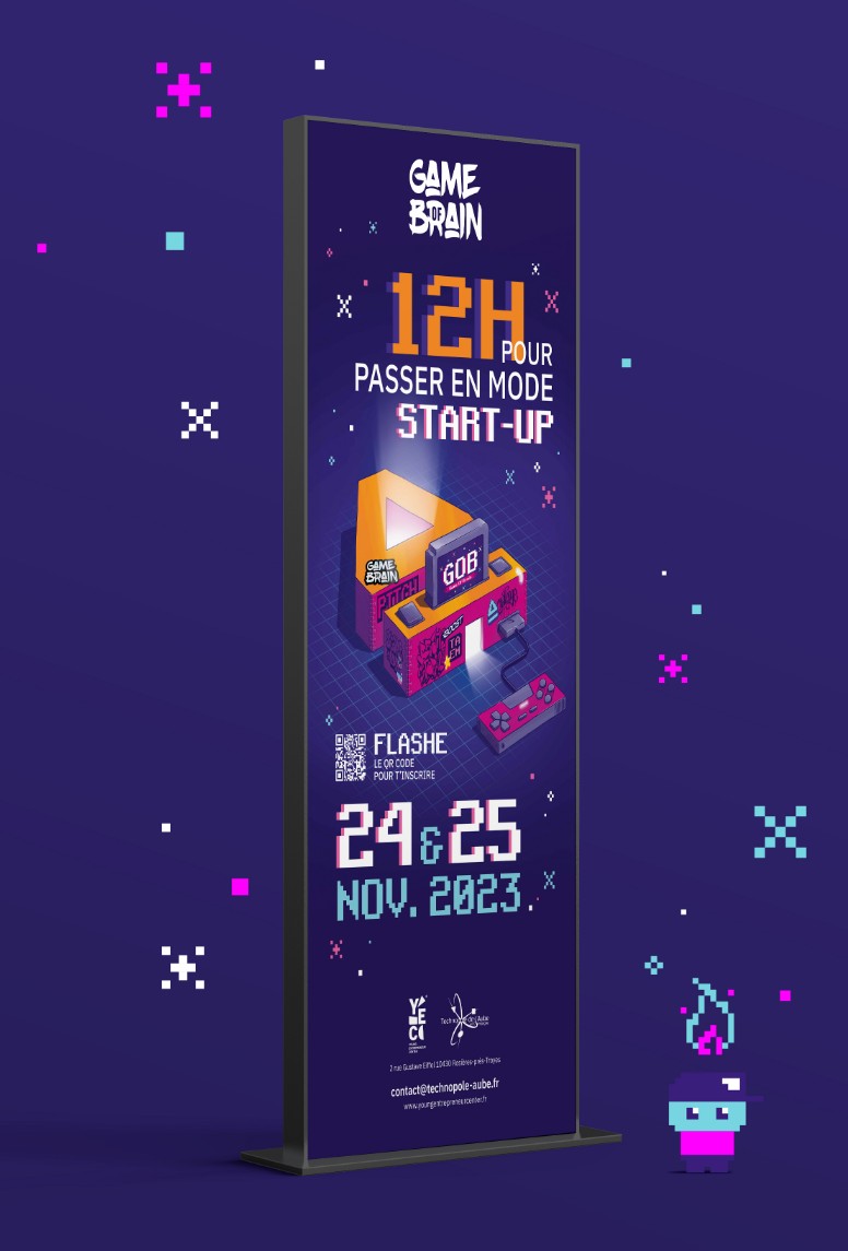 Supports de communication événementielle pour Game of Brain, basés sur une identité visuelle digitale cohérente.