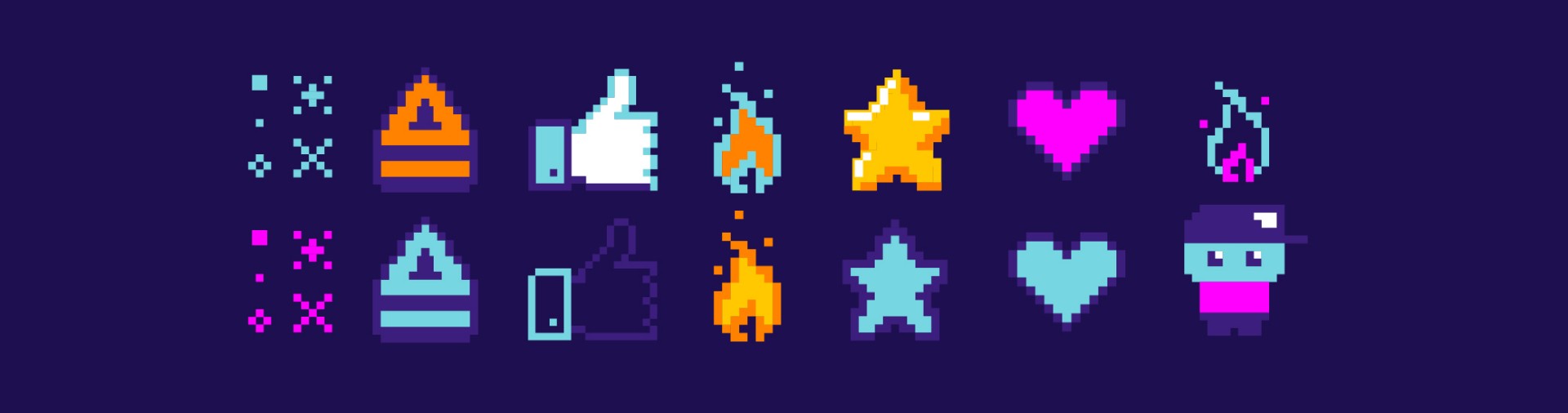 Pictogrammes illustrant l’univers gamifié et digital de Game of Brain, éléments de la charte événementielle