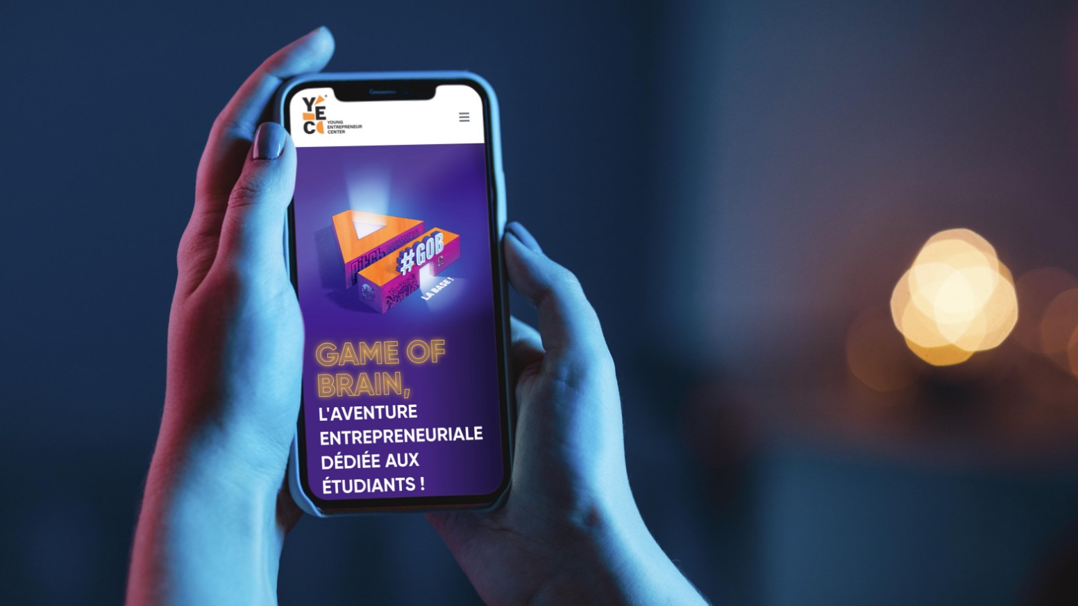 Interface mobile de Game of Brain, illustrant la déclinaison digitale de son identité visuelle immersive.