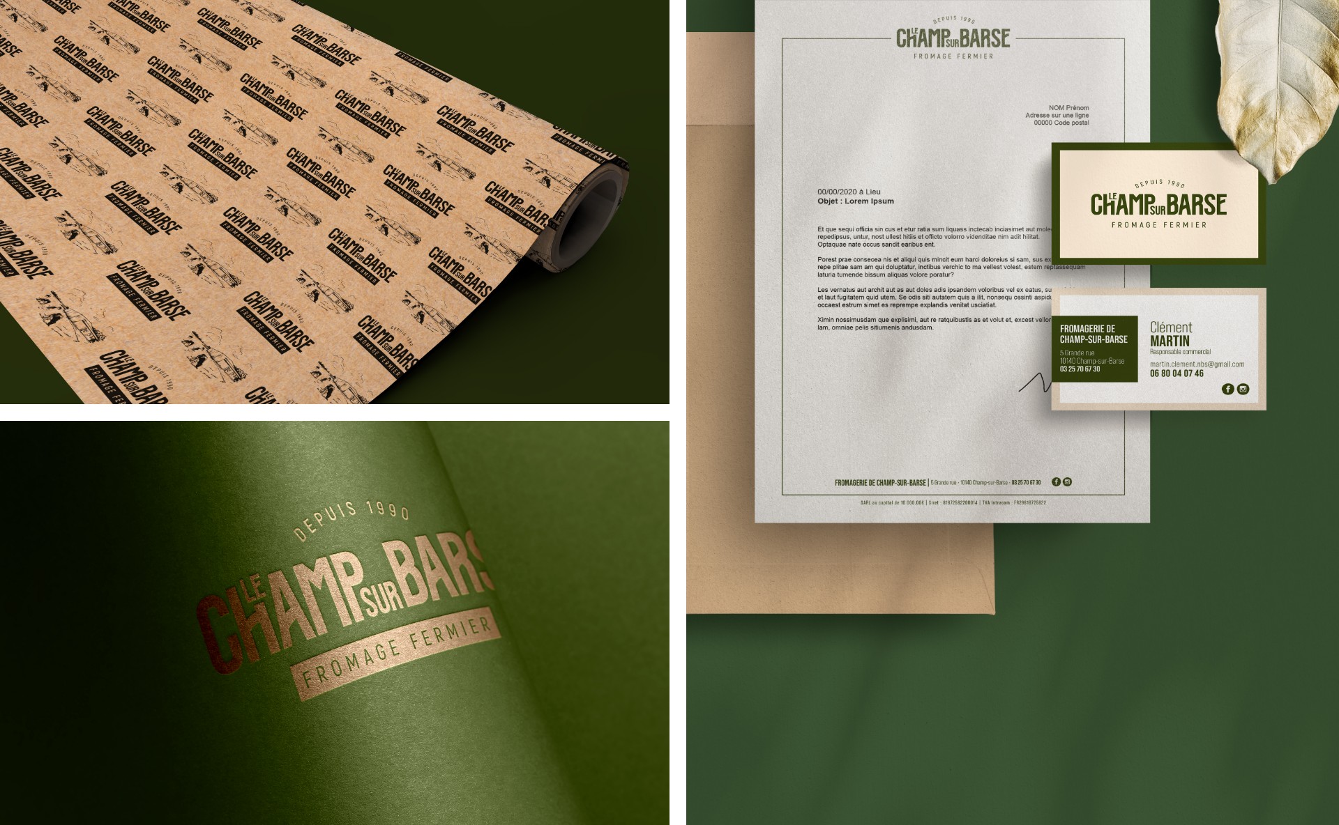 Papeterie et déclinaison de la charte graphique Le Champ sur Barse
