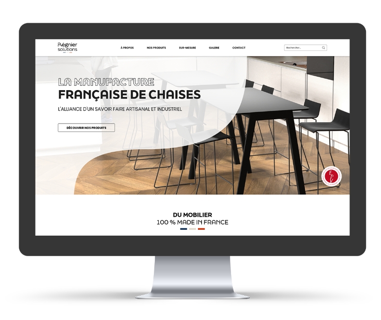 Showroom digital pour Régnier Solutions, interface design au service de l’identité visuelle du mobilier haut de gamme.