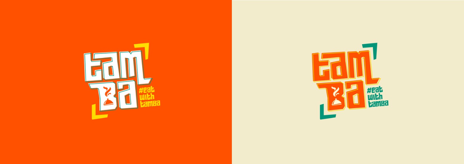 Déclinaisons du logo Tamba sur fond orange et beige