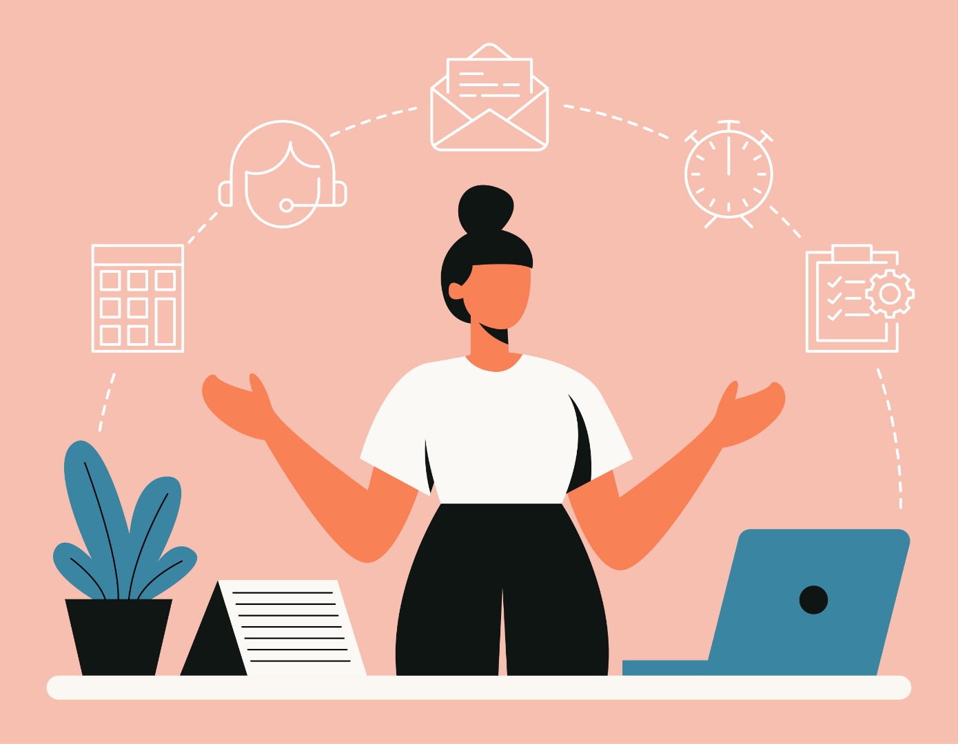 Illustration d’une femme, symbolisant la construction d’une stratégie de communication avec une iconographie métier.