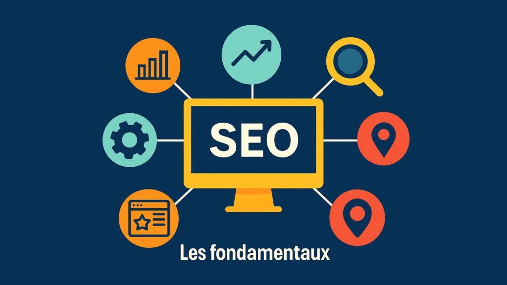 Illustration représentant les bases du SEO : technique, contenu, popularité